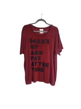 Dubgee by Whoopi Burgundy Wake Up and Pay Attention Graphic Tee Size 1X